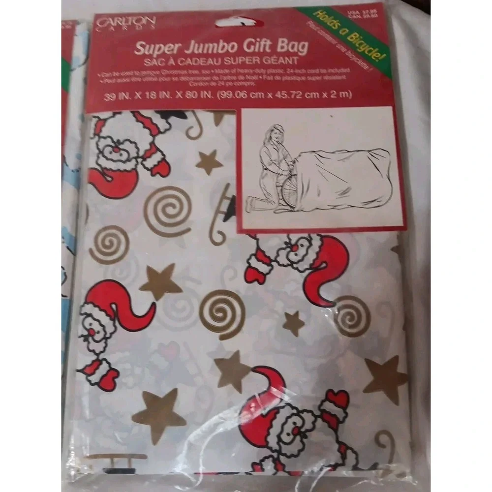 2 Super Jumbo Gift Bags Plastic Christmas 39x18x80 Inch/31.25x4x38 Inch  +5 Tags